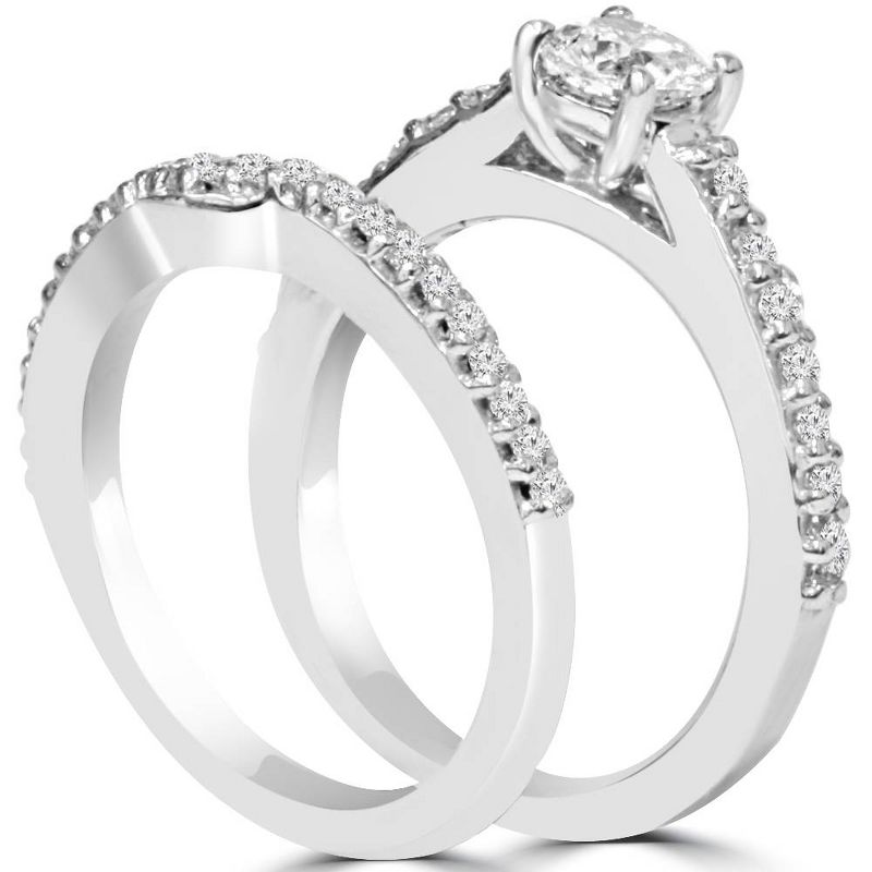 Pompeii3 1ct Pave Diamond Engagement Wedding Matching Ring Set 14K White Gold Round Cut, 2 of 5
