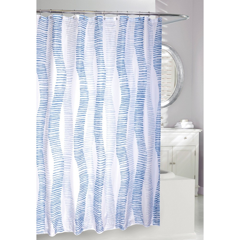 Photos - Shower Curtain Positive Vibes  Blue/White - Moda at Home: Polyester, Machine Washable, Grommet Top
