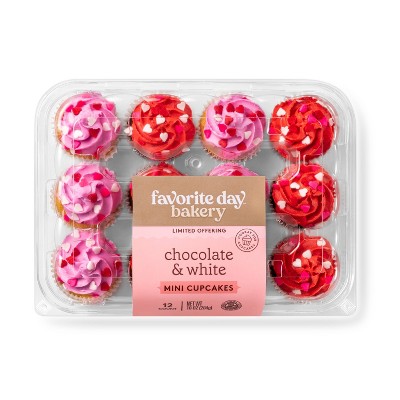 Valentine's Day Chocolate & White Mini Cupcakes - 10oz/12ct - Favorite Day™