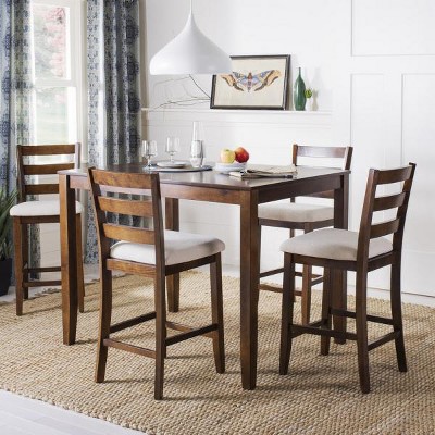 Transitional Brown Wood 5-Piece Pub Set with 4 Chairs