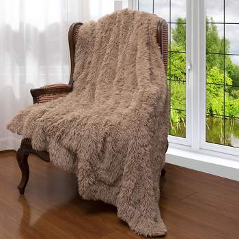 Cheer Collection Long Shaggy Hair Throw Blanket - Taupe (60" x 70")