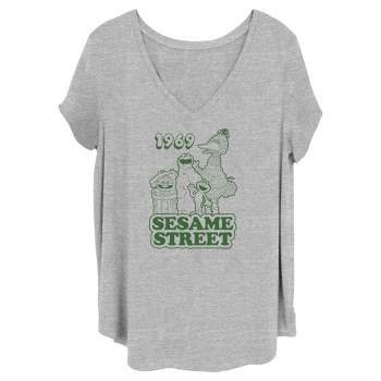 Women's Sesame Street Group Green Outline 1969 T-Shirt