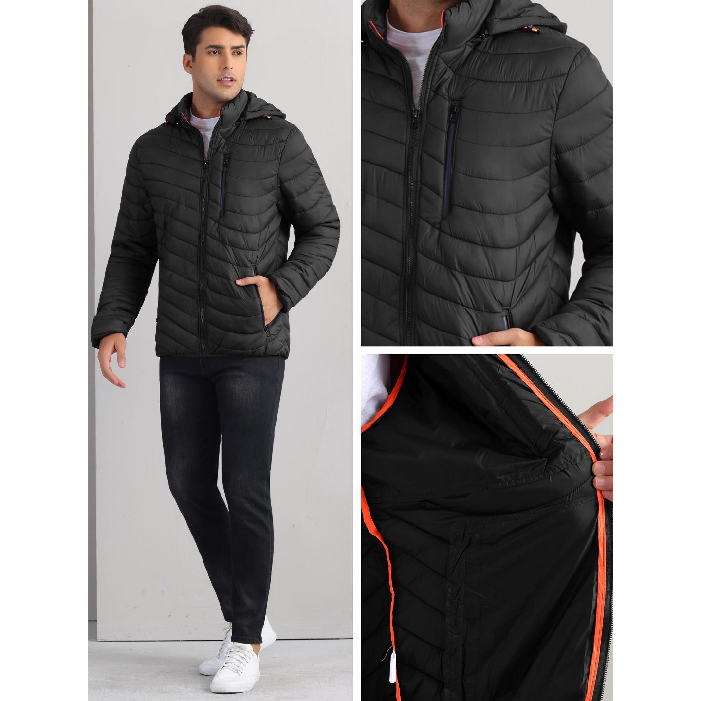 Мужская куртка Lars Amadeus Winter Zipper Padded Detachable Hooded Warm Puffer Jackets Black, цвет: Чёрный — фото 4
