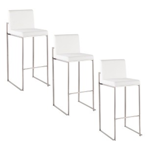 Set of 3 30" Contemporary High Back Barstools with Metal Frame, Padded Seat and Backrest for Kitchen or Home Bar - 1 of 4