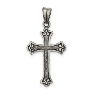 Black Bow Jewelry Sterling Silver Antiqued Fleur de Lis Cross Pendant - 1 of 4