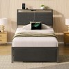 Greenstell Twin/Full/Queen Bed Frame with Ergonomic Upholstered Headboard and Drawer &Charging Station & LED Lights , Grey - 3 of 4