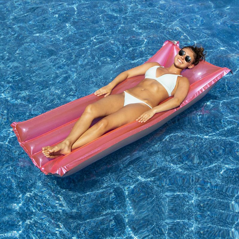 Swim Central 72" Pink Inflatable Reflective Sun tanner Pool Float, 3 of 4