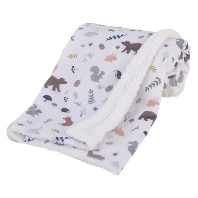 Image of NoJo Woodland Gray, Sage, Tan, and White Super Soft Cuddly Plush Baby Blanket