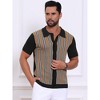 INSPIRE CHIC Men's Striped Knitted Summer Short Sleeves Button Down Jacquard Polo Shirts - 4 of 4