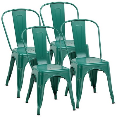 COMHOMA Metal Dining Chair Set of 4, Industrial Modern Bistro Stackable Chairs Indoor Outdoor
