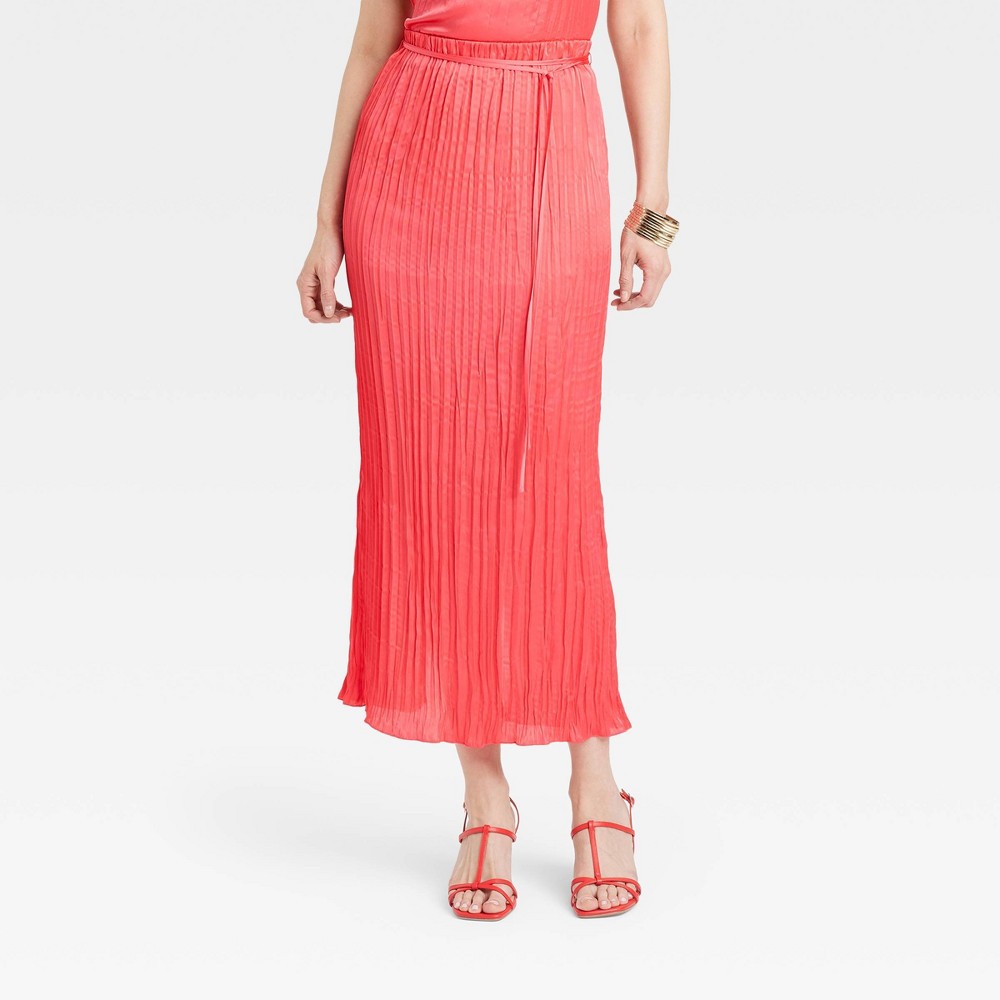 Women's Textured Crinkle Satin Midi Skirt - A New Day™ Pink L