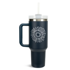 Elanze Designs Sunflower Flower Emblem 40 oz. Stainless Steel, Large Water Bottle Coffee Mug, Spill & Leak Resistant, Thermal Travel Tumbler with - 1 of 1
