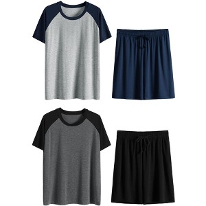 Lars Amadeus Men's Summer Solid Raglan Short Sleeve Shirt and Shorts Lounge Pajama Set 2 Pack - 1 of 4