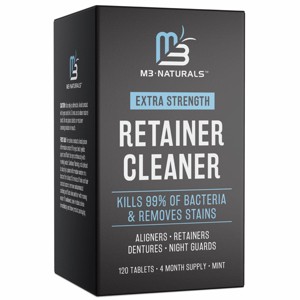 Mint Retainer Cleaner, M3 Naturals, Extra Strength Cleaning Tablets for Retainers, Dentures, Night Guards, Kills 99% of Germs & Removes Stains - 1 of 4