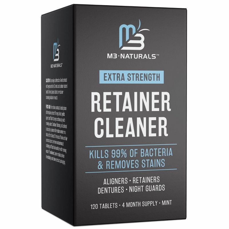 Mint Retainer Cleaner, M3 Naturals, Extra Strength Cleaning Tablets for Retainers, Dentures, Night Guards, Kills 99% of Germs & Removes Stains, 1 of 9