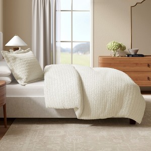 100% Cotton Textured Waffle Weave Duvet Cover & Sham Set - Great Bay Home - 1 of 4