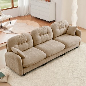 Three-Seater Modular Sectional Sofa - Chenille Fabric Couch with Tufted Backrest, Ergonomic Design & Wooden Base - 1 of 4