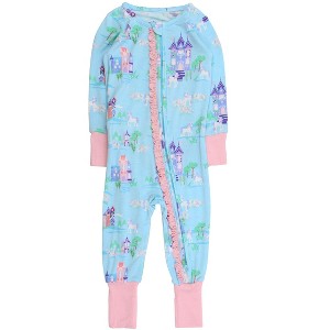 RuffleButts SoftSnooze Baby Girls Ruffle One Piece Convertible Pajamas - 1 of 2