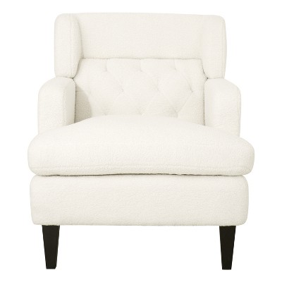 Modern White Teddy Fabric Upholstered Accent Chair with Wood Legs