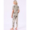 INSPIRE CHIC Women's Longewear Button Up Tencel Floral Ink Wash Pattern Short Sleeve Notched Collar Pants Set with Pockets - 4 of 4