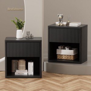 Brafabhome Accent Fluted Nightstand Set of 2 with Drawers, Modern Bedside Table with Hidden Drawer and Open Storage Shelf for Bedroom Living Room - 1 of 4