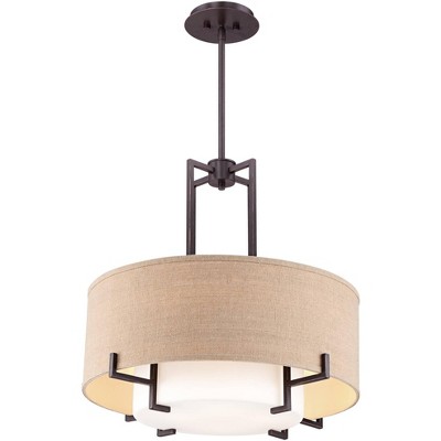 Bronze Drum Chandelier with Frosted Glass Shade