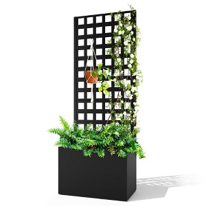 TOAOTBNBO Outdoor Planter Box with Square-Hole Trellis, Metal Raised Garden Bed for Climbing Plants, Galvanized Garden Box with Drainage Holes - 1 of 4