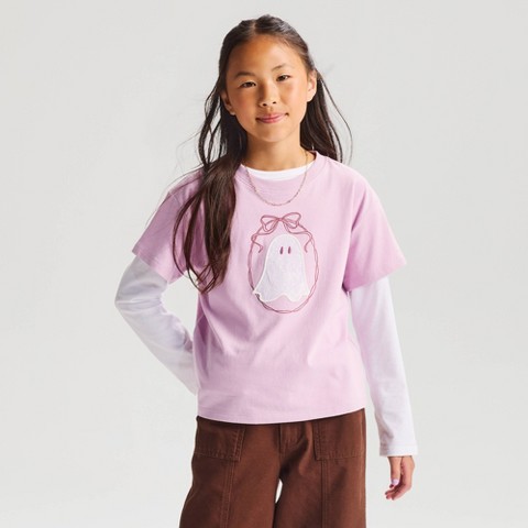 Детские футболки Cat & Jack Girls' Short Sleeve Halloween 'Ghost' Oversized Graphic T-Shirt - Cat & Jack™ Mauve M