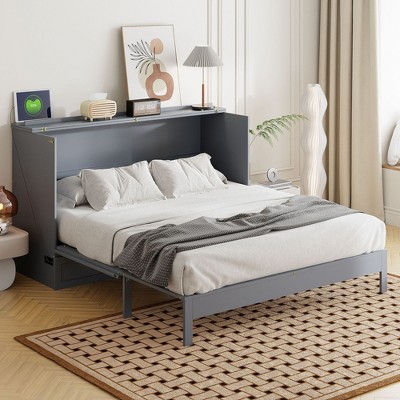 NicBex Queen Size Murphy Bed 80.6" Wooden Frame Murphy Bed Morden Hideaway Bed with Top Shelf and Spacious Drawer for Bedrooms