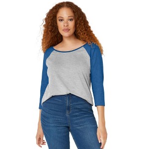 ellos Plus Size Colorblock 3/4 Sleeve Tee - 1 of 4