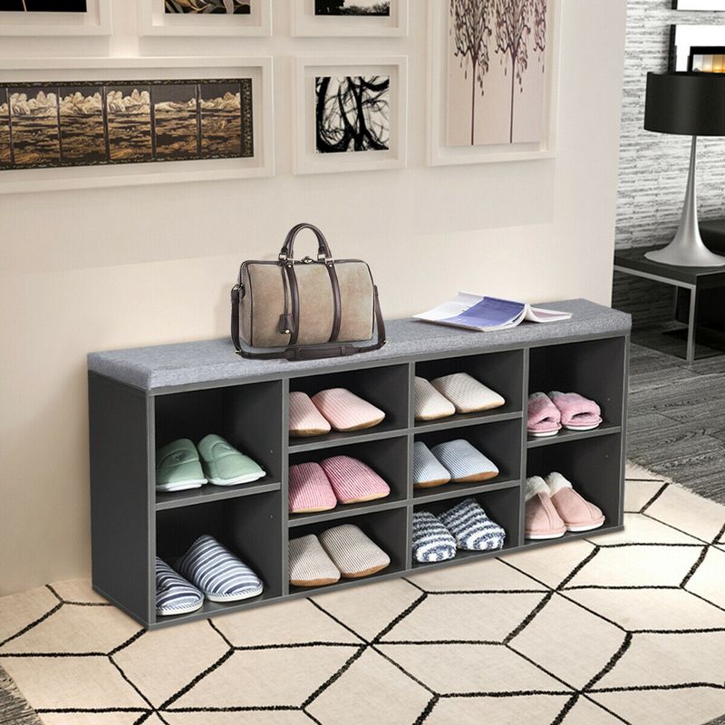 Costway Entryway Padded Shoe Storage Bench 10-Cube Organizer Bench Adjustable, 2 of 11