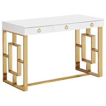 Brooks 3-Drawer Wood and Stainless Steel Frame Writing Desk - Gold - Best Master Furniture