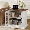 24in Nightstand with Charging Station, Wood Bed Side Table Square End Table with Glass Doors and Adjustable Shelf for Living Room Bedroom Office - 2 of 4