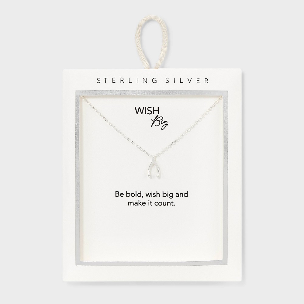 Sterling Silver Wishbone Pendant Necklace - Silver