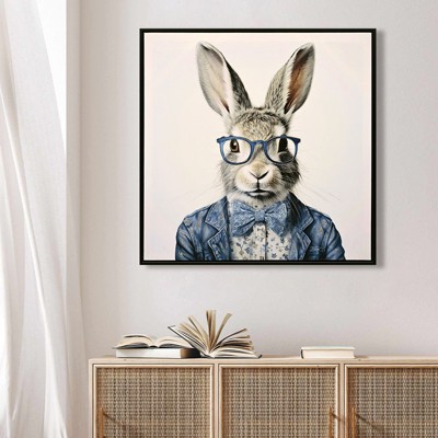 Fisfet Gallery Wrapped Canvas Wall Art - Dapper Bunny in Tailored Cobalt Blue Suit, Modern Animal Portrait Framed Print