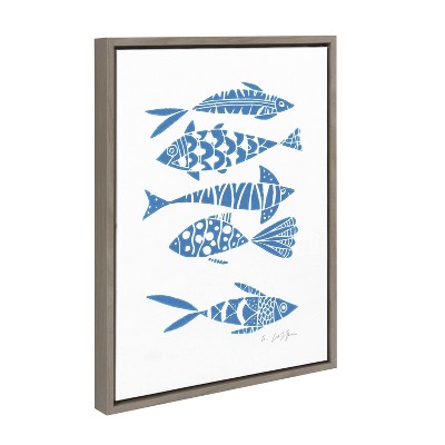 Giuliana Lazzerini Blue Fish Linocut Print on Canvas