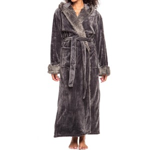 ADR Women's Faux Fur Feather Hooded Robe, Soft Plush Fleece Bathrobe with Hood - 1 of 4