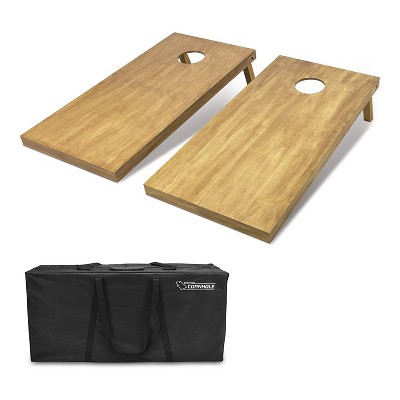 Photo 1 of GoSports Regulation Size Wooden  Outdoor Lawn Game Wood Cornhole Set with 2 4 Foot x 2 Foot Boards and Carrying Case