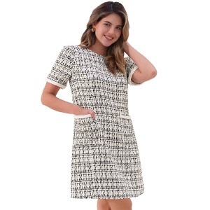 Allegra K Women's Tweed Short Sleeve A-Line Vintage Mini Causal Dresses - 1 of 4