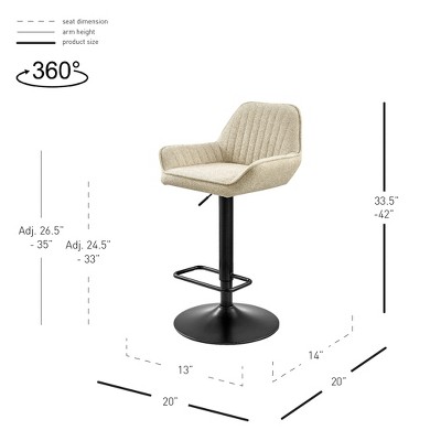 Luther Cream Adjustable Swivel Bar Stool with Metal Base