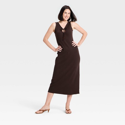Женские платья A New Day Women's Keyhole Beaded Knit Maxi Dress - A New Day™ Brown M