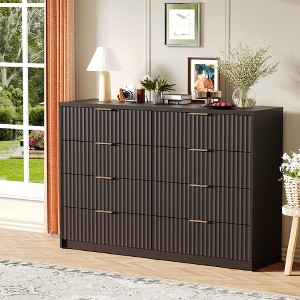 Fluted Dresser for Bedroom, 8 Drawer Double Dresser, Modern Chest of Drawers w/Metal Handles, Wooden Dressers for Living Room Hallway - 1 of 4
