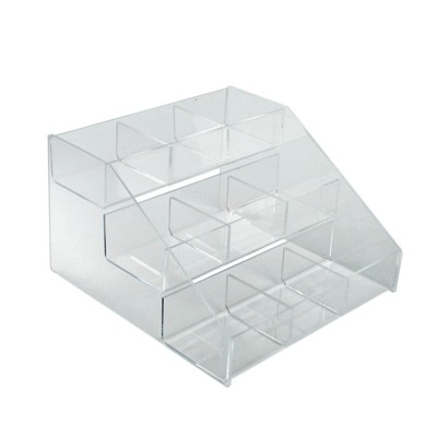 Clear Acrylic Three-Tier Counter Display Rack with Compartments