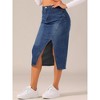 Allegra K Women's Casual High Waisted Front Slit Midi Length Denim Skirt - 3 of 4
