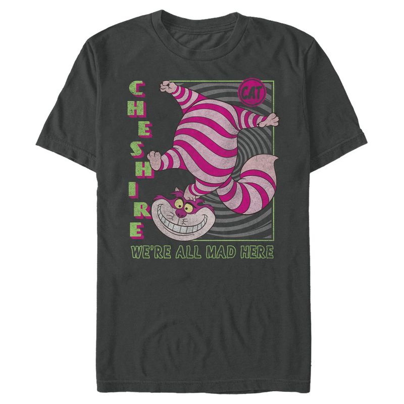 Men's Alice in Wonderland Cheshire Cat We're All Mad Here Square T-Shirt, 1 of 6