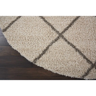 Cream Round Diamond Grid Synthetic Shag Area Rug 8'2"