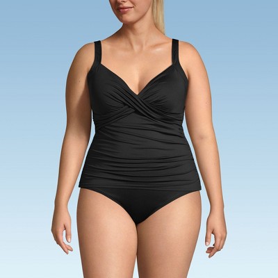 Lands' End Women's Plus Size DD-Cup Chlorine Resistant V-Neck Underwire Tankini Top Swimsuit Adjustable Straps