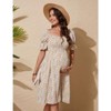 Coolmee Women's Maternity Dress Floral Square Neck A Line Fashion Dress Short Sleeves Maternity Dress for Photography - 3 of 4