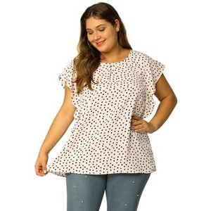Agnes Orinda Women's Plus Size Summer Chiffon Floral Polka Dots Round Neck Blouses - 1 of 4