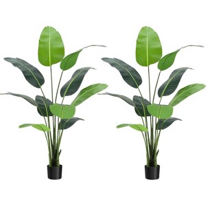Artificial Bird of Paradise Plant – Realistic Faux Tree with Trunks & Pot, 4/5/6ft Indoor/Outdoor Decor (1 or 2 Pack) - 1 of 4